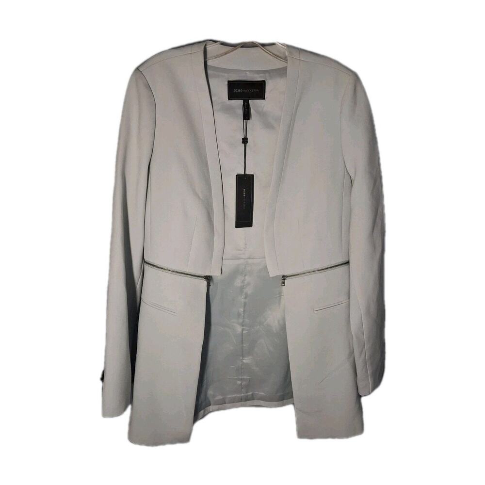 NWT BCBG MaxAzria Zipper Jacket M Haze Blue Long Career Academia Preppy